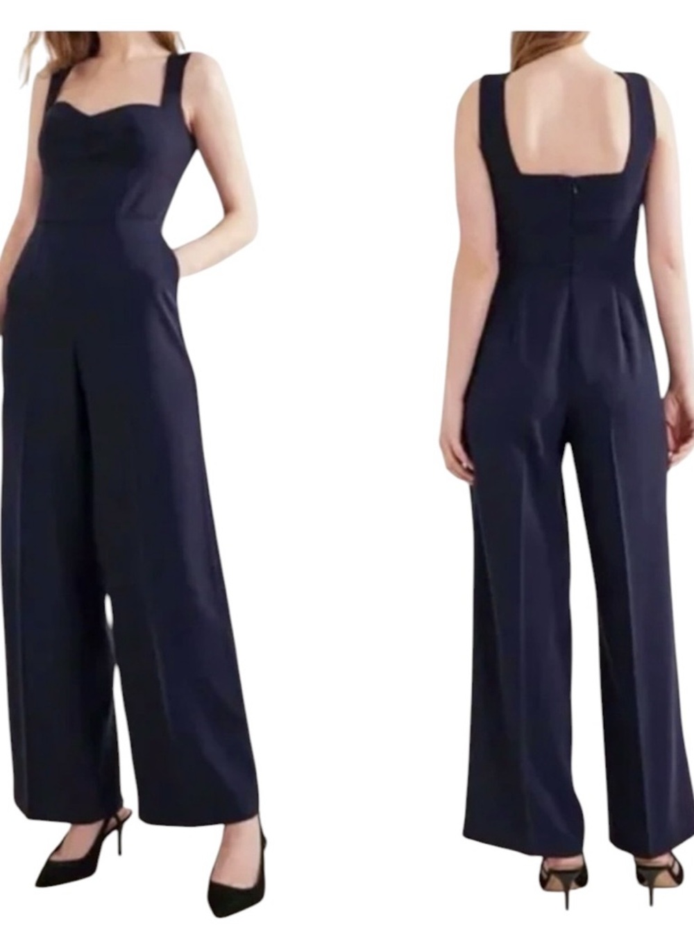 Boden Sweetheart Neckline Wide Leg Jumpsuit Navy Blue Sz 12 - Picture 2 of 12